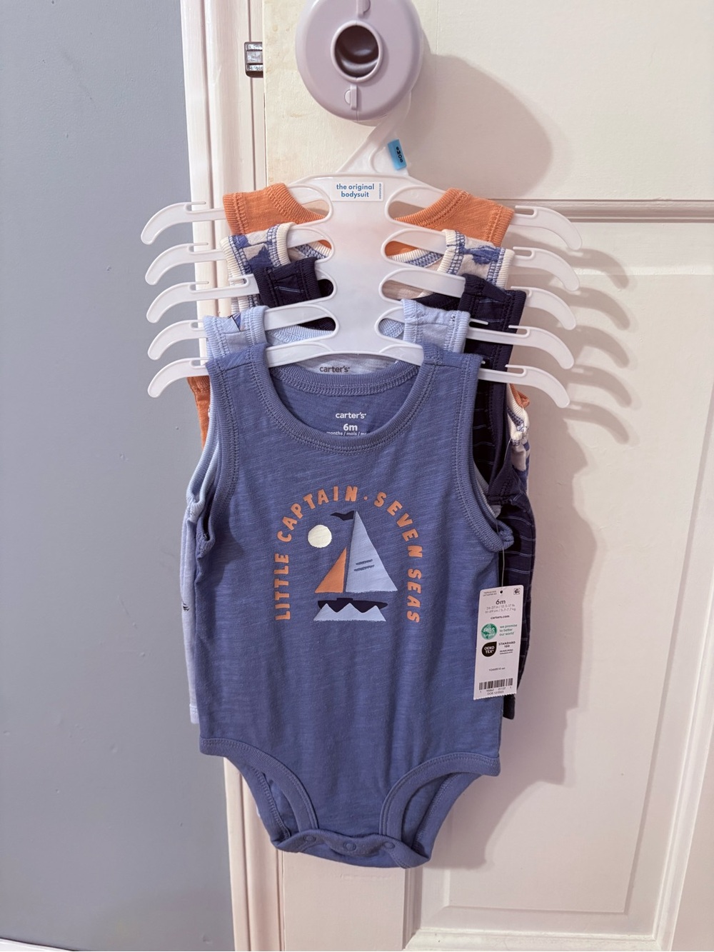 Carter's Blue Tank One-Piece with Sailboat Graphic and Orange Accents